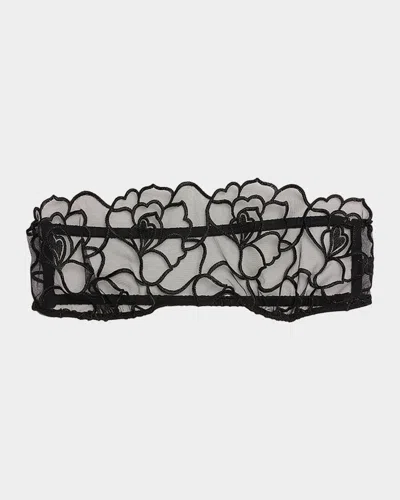 Kiki De Montparnasse Petite Chou Embroidered Stretch Tulle Bandeau In Black
