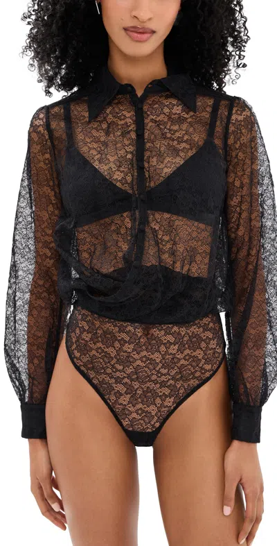 Kiki De Montparnasse Petite Fleur Crossover Thong Bodysuit Black In Animal Print