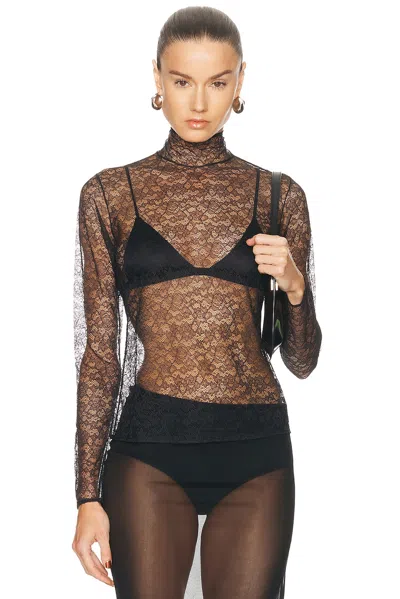 Kiki De Montparnasse Petite Fleur Long Sleeve Turtleneck Top In Black