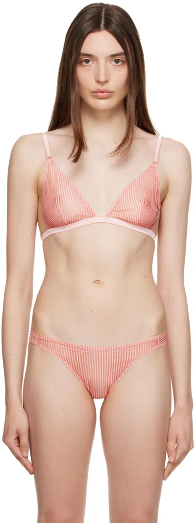 Kiki De Montparnasse Women's Sheer Stripe Triangle Bra In Rose