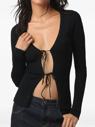 Kiki De Montparnasse Rib-knit Tie-fastening Cardigan In Black