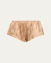 Kiki De Montparnasse Script-print Silk Lounge Tap Shorts In Brown