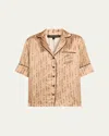 Kiki De Montparnasse Script-print Silk Lounge Top In Brown