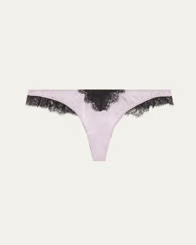 Kiki De Montparnasse Sensuel Lace-trim Silk Thong In Lilac