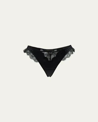 Kiki De Montparnasse Sensuel Lace-trim Silk Thong In Black