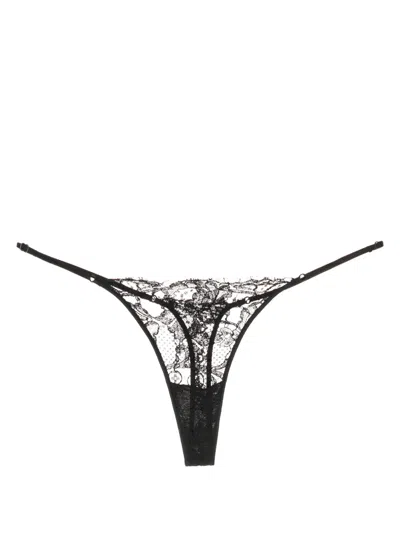 Kiki De Montparnasse Sheer Lace-detail Cotton Thong In Black