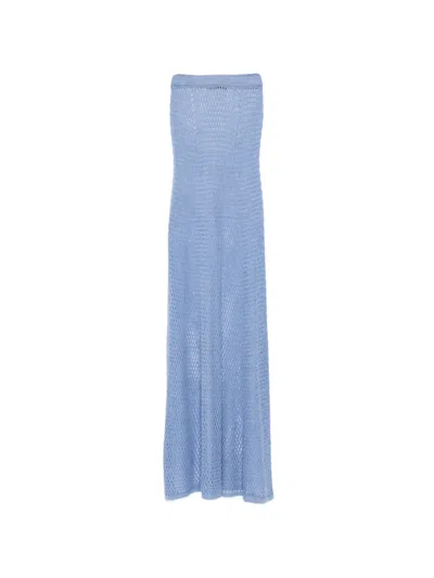Kiki De Montparnasse Silk Crochet Maxi Skirt In Blue