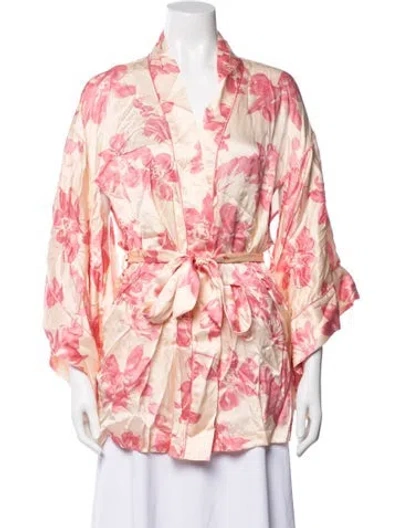 Pre-owned Kiki De Montparnasse Silk Floral Print Robe In Pink