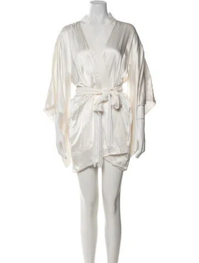 Pre-owned Kiki De Montparnasse Silk Fringe Trim Accent Robe W/ Tags In Neutrals