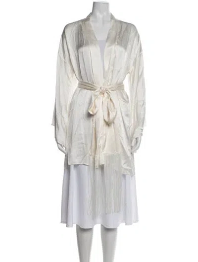 Pre-owned Kiki De Montparnasse Silk Fringe Trim Accent Robe W/ Tags In Neutrals