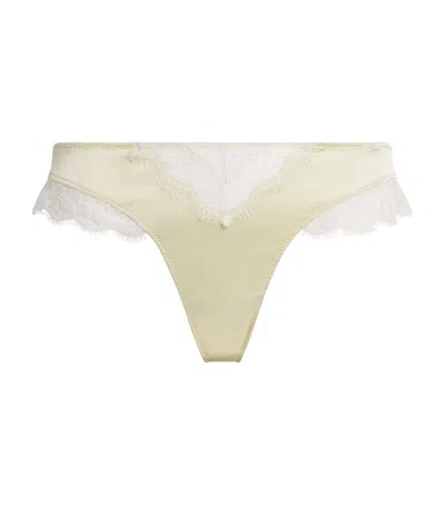 Kiki De Montparnasse Silk-lace Insert Thong In Yellow