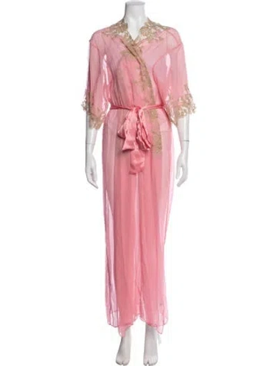 Pre-owned Kiki De Montparnasse Silk Lace Pattern Robe W/ Tags In Pink