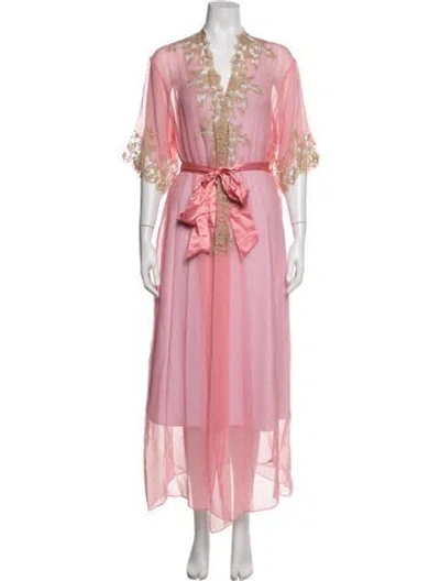 Pre-owned Kiki De Montparnasse Silk Lace Pattern Robe W/ Tags In Pink