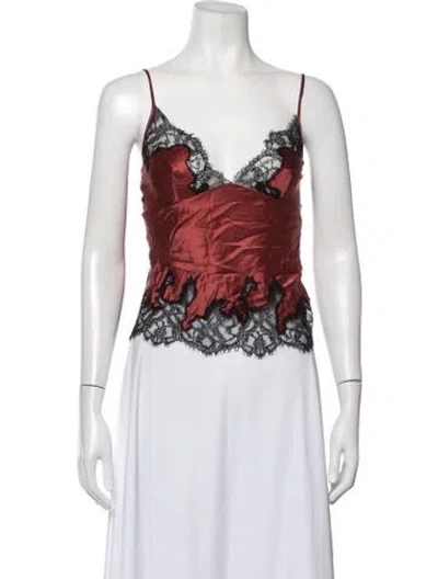 Pre-owned Kiki De Montparnasse Silk Lace Pattern Top In Red
