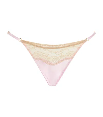 Kiki De Montparnasse Silk-lace Tiered Thong In Pink