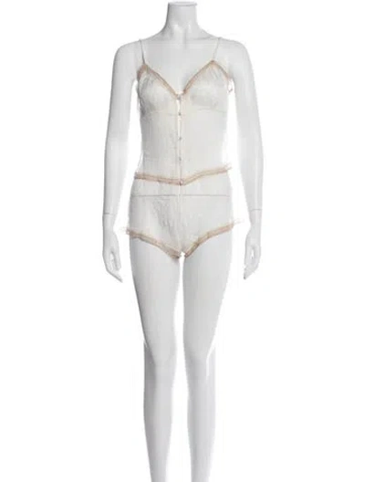 Pre-owned Kiki De Montparnasse Silk Lace Trim Embellishment Pajamas In Gray