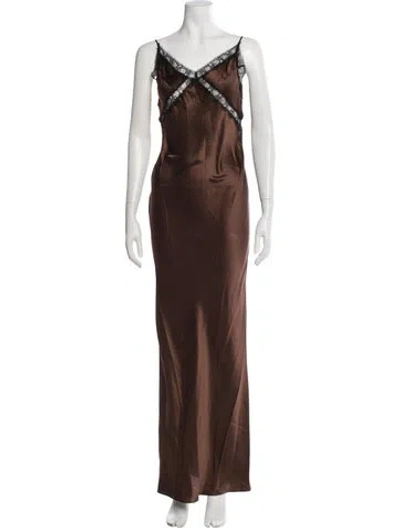 Pre-owned Kiki De Montparnasse Silk Long Dress W/ Tags In Brown