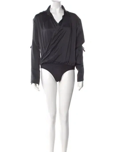 Pre-owned Kiki De Montparnasse Silk Long Sleeve Bodysuit In Gray