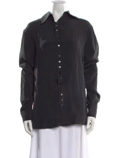 Pre-owned Kiki De Montparnasse Silk Long Sleeve Button-up Top In Black