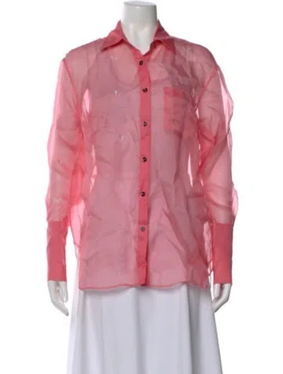 Pre-owned Kiki De Montparnasse Silk Long Sleeve Button-up Top In Pink