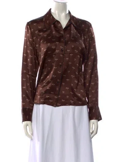Pre-owned Kiki De Montparnasse Silk Printed Blouse In Brown