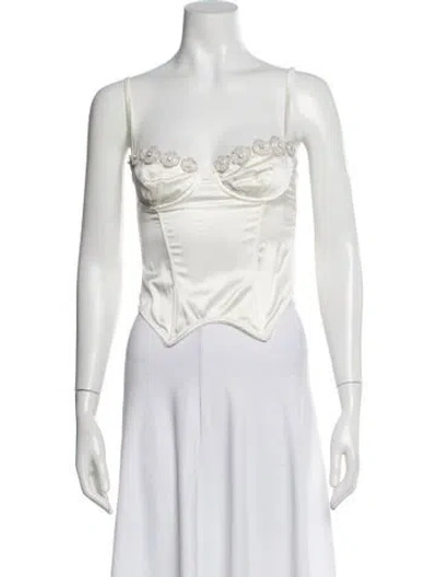Pre-owned Kiki De Montparnasse Silk Square Neckline Top In White