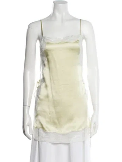 Pre-owned Kiki De Montparnasse Silk Square Neckline Top In Yellow