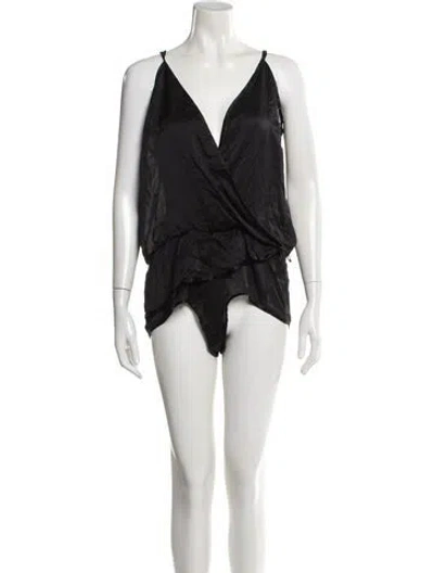 Pre-owned Kiki De Montparnasse Silk V-neck Bodysuit In Black
