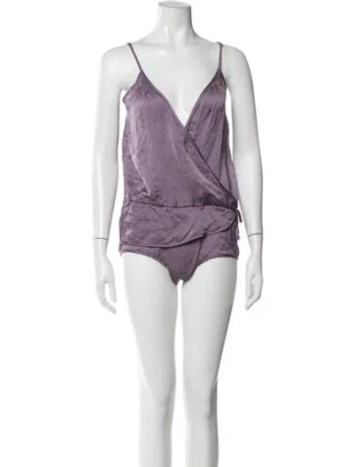 Pre-owned Kiki De Montparnasse Silk V-neck Bodysuit In Neutral