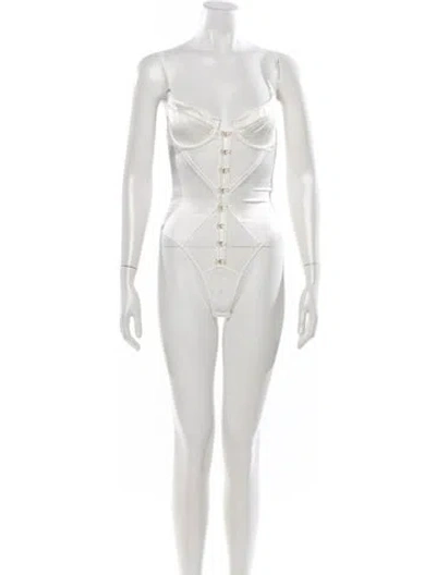 Pre-owned Kiki De Montparnasse Silk V-neck Bodysuit In Neutrals