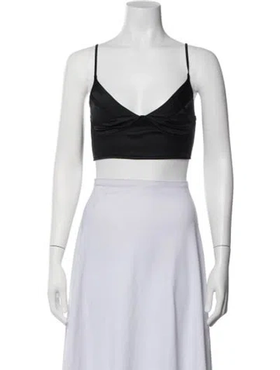 Pre-owned Kiki De Montparnasse Silk V-neck Crop Top In Black