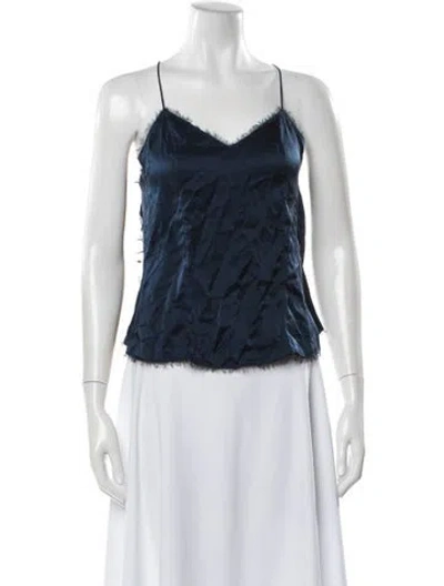 Pre-owned Kiki De Montparnasse Silk V-neck Top In Blue