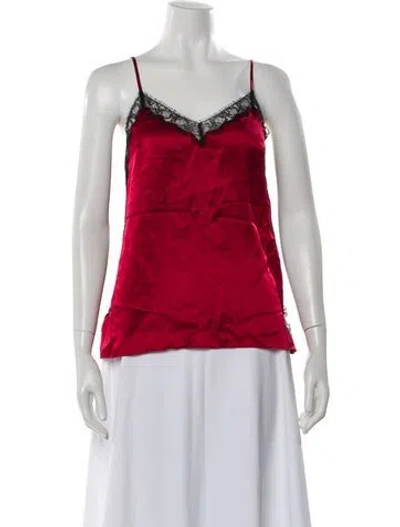 Pre-owned Kiki De Montparnasse Silk V-neck Top In Red