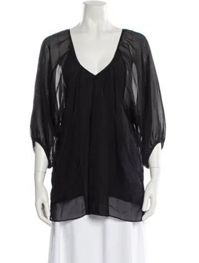 Pre-owned Kiki De Montparnasse Silk V-neck Tunic In Black