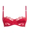 Kiki De Montparnasse Stretch-silk Lace-insert Balconette Bra In Red