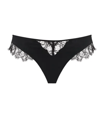 Kiki De Montparnasse Stretch-silk Lace-insert Thong In Black