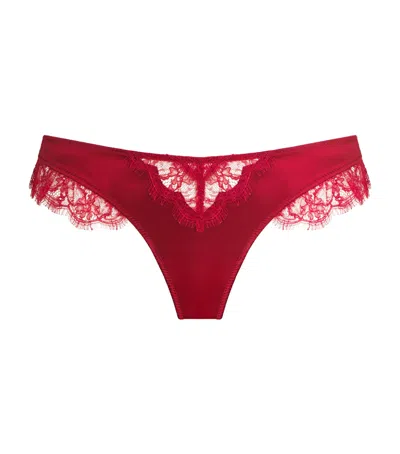 Kiki De Montparnasse Stretch-silk Lace Thong In Red