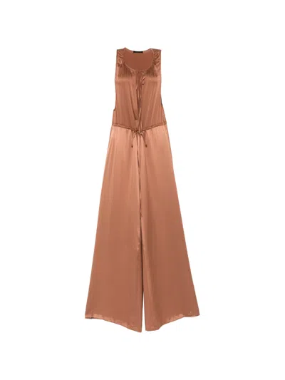 Kiki De Montparnasse Tie-neck Plissé Jumpsuit In Brown