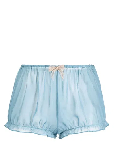 Kiki De Montparnasse Bow-detail Silk Pajama Shorts In Blue