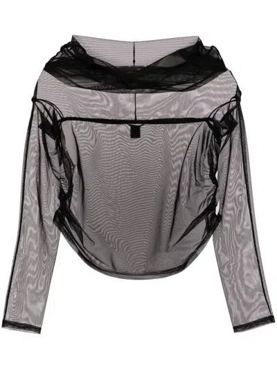 Kiki De Montparnasse Tulle Off-shoulder Top In Black