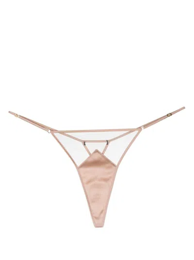 Kiki De Montparnasse Mesh-detailing Silk Thong In Pink