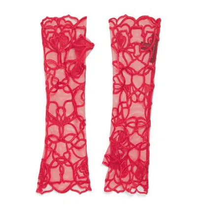 Kiki De Montparnasse Tulle Petite Chou Fingerless Gloves In Red