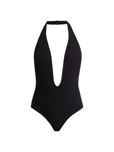 Kiki De Montparnasse Women's Echauffe Plunging V-halterneck One-piece Swimsuit In Black