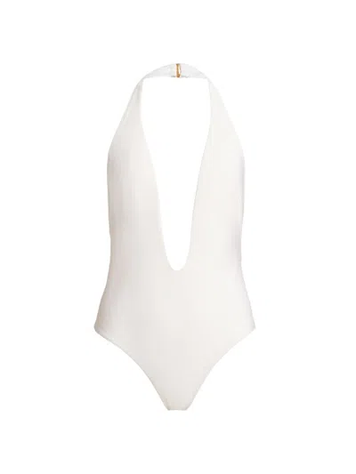 Kiki De Montparnasse Women's Echauffe Plunging V-halterneck One-piece Swimsuit In White