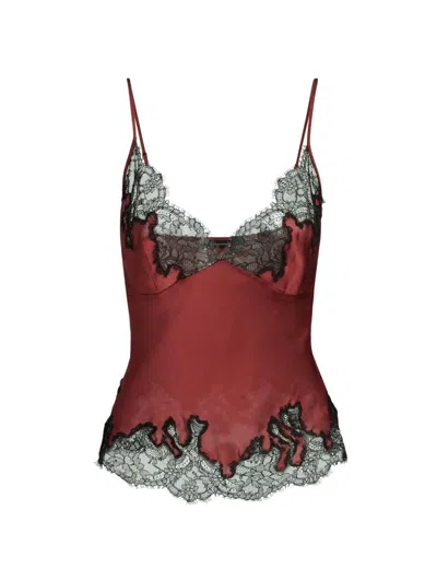 Kiki De Montparnasse Giselle Lace-trimmed Stretch-silk Satin Camisole In Red