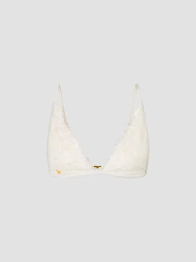 Kiki De Montparnasse Juliette Embroidered Bikini Top In White