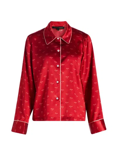 Kiki De Montparnasse Kiss-print Silk Lounge Nightshirt In Red
