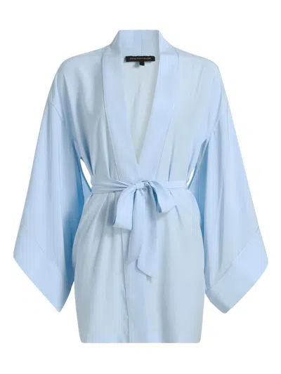 Kiki De Montparnasse Cutout-sleeve Silk Charmeuse Kimono Robe In Blue