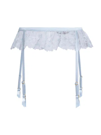 Kiki De Montparnasse Mathilde Silk-blend Satin-trimmed Embroidered Tulle Suspender Belt In Blue