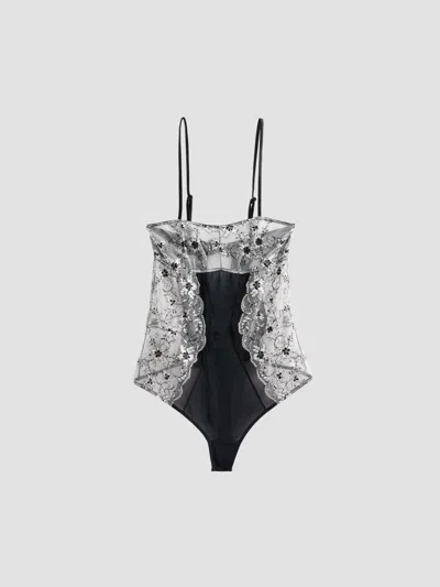 Kiki De Montparnasse Women's Noir Et Blanc Lace Bodysuit In Black